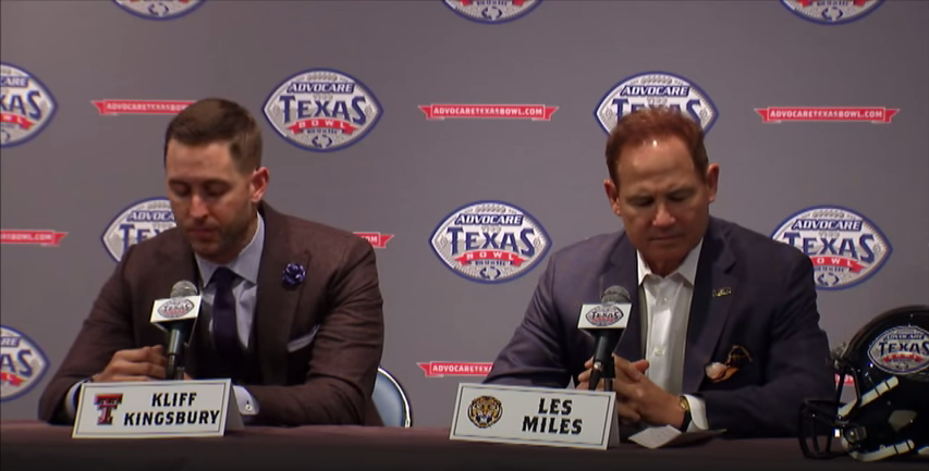 Kliff Kingsbury and Les Miles Meet with the Media for AdvoCare V100 Texas Bowl