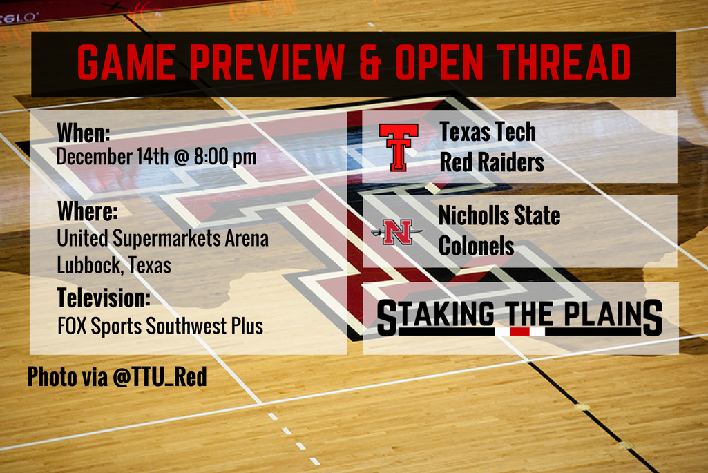 Game Preview and Open Thread: Nicholls State vs. Texas Tech