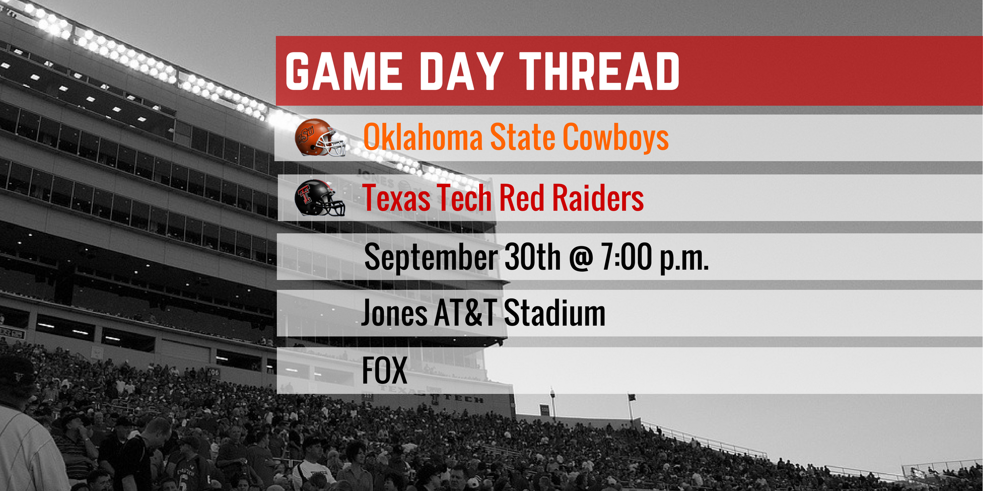Game Day Thread IV: Oklahoma State vs. Texas Tech