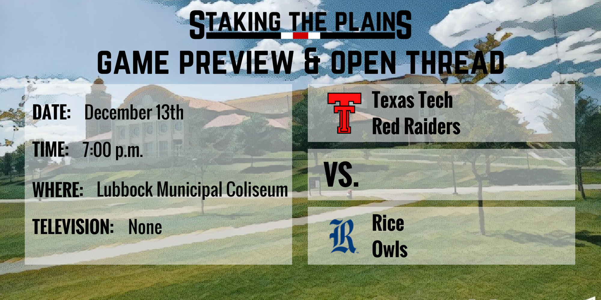 Game Preview & Open Thread: Rice vs. Texas Tech